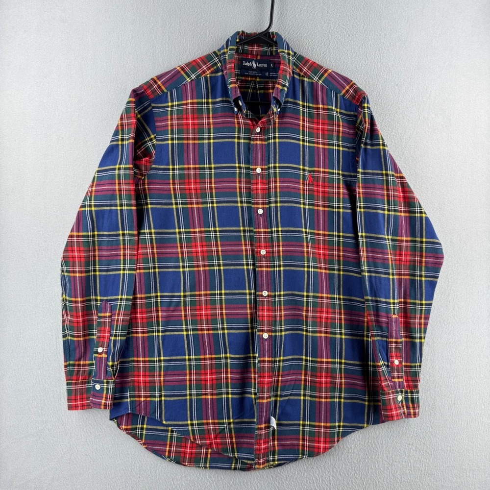 Vintage Polo Ralph Lauren Shirt Mens Large 80s Flannel Button Down Plaid USA